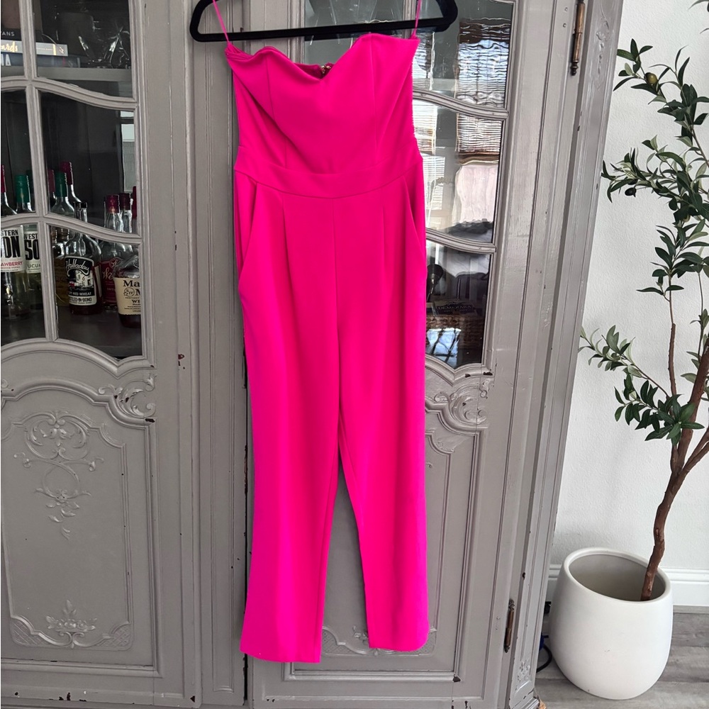 Express Vibrant Pink Strapless Jumpsuit